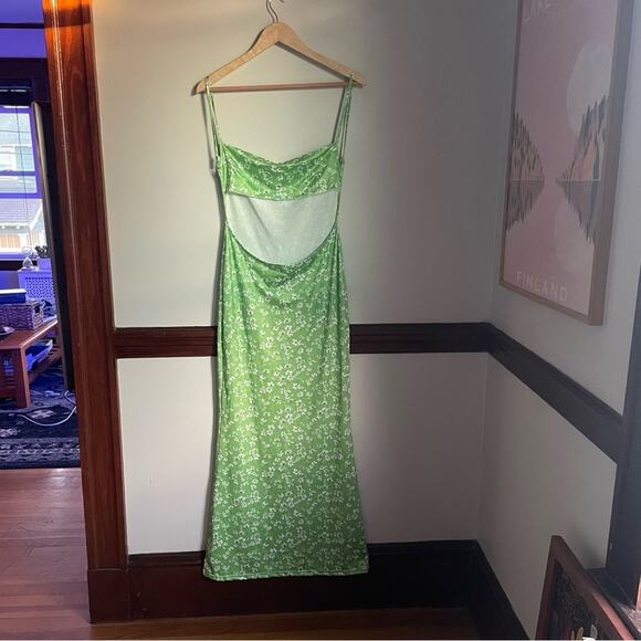 Vibrant Green Floral Maxi Dress with Spaghetti Straps sz Large - Picture 6 of 6